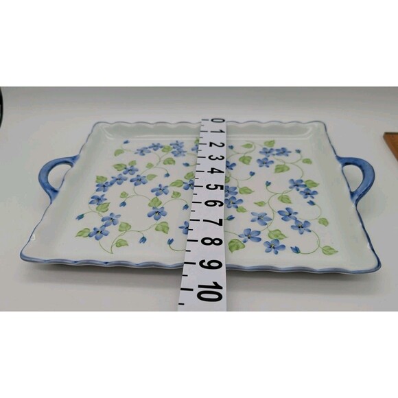 Andrea By Sadek Serving Plate Tray with Handles Ceramic 13” X 9” Purple Violets - Picture 5 of 6